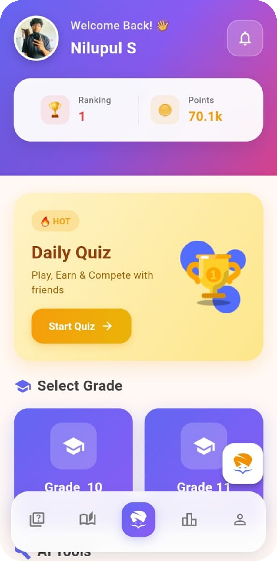 Quiz Dashboard Screenshot